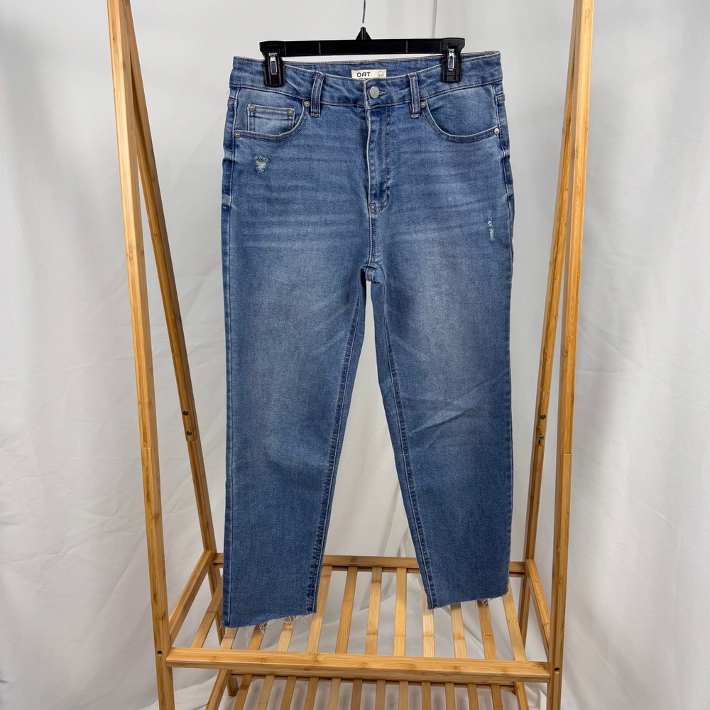 OAT‎ New York Jeans Women 8/29 Blue Straight Leg Raw Hem Distressed